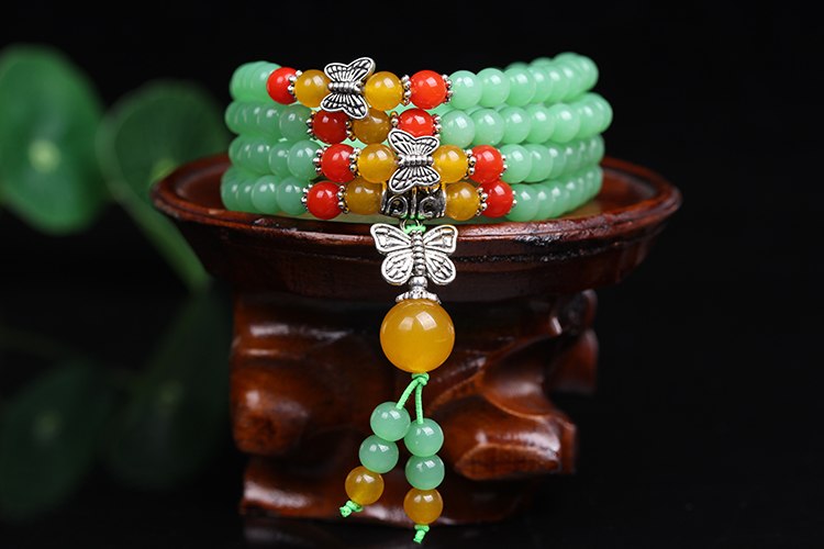 New Fashion 6mm Green Chalcedony stone beads Tibetan Buddhist 108 Prayer Beads Gourd mala Prayer Bracelet for Meditation