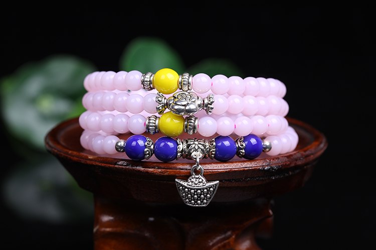 New Fashion 6mm Pink Chalcedony stone beads Tibetan Buddhist 108 Prayer Beads Gourd mala Prayer Bracelet for Meditation