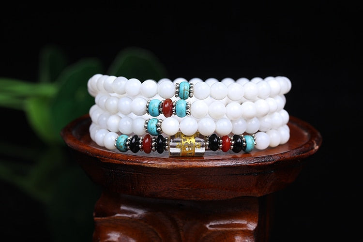 New Fashion 6mm White Chalcedony stone beads Tibetan Buddhist 108 Prayer Beads Gourd mala Prayer Bracelet for Meditation