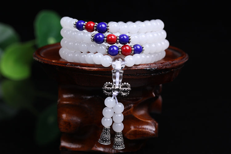 New Fashion 6mm White Chalcedony stone beads Tibetan Buddhist 108 Prayer Beads Gourd mala Prayer Bracelet for Meditation