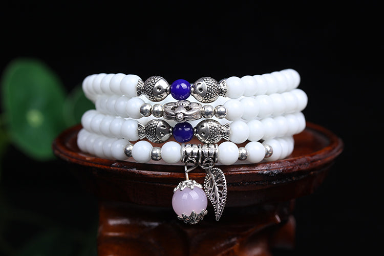 New Fashion 6mm White Chalcedony stone beads Tibetan Buddhist 108 Prayer Beads Gourd mala Prayer Bracelet for Meditation