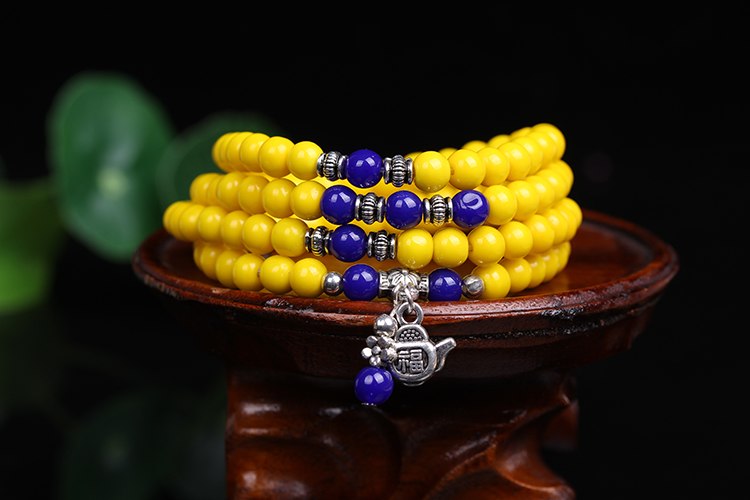 New Fashion 6mm Yellow Chalcedony stone beads Tibetan Buddhist 108 Prayer Beads Gourd mala Prayer Bracelet for Meditation