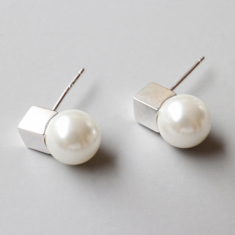 New Fashion 925 Silver Earrings Jewelry Charm Pearl Cube Earrings for Women Party Accessories Bijou