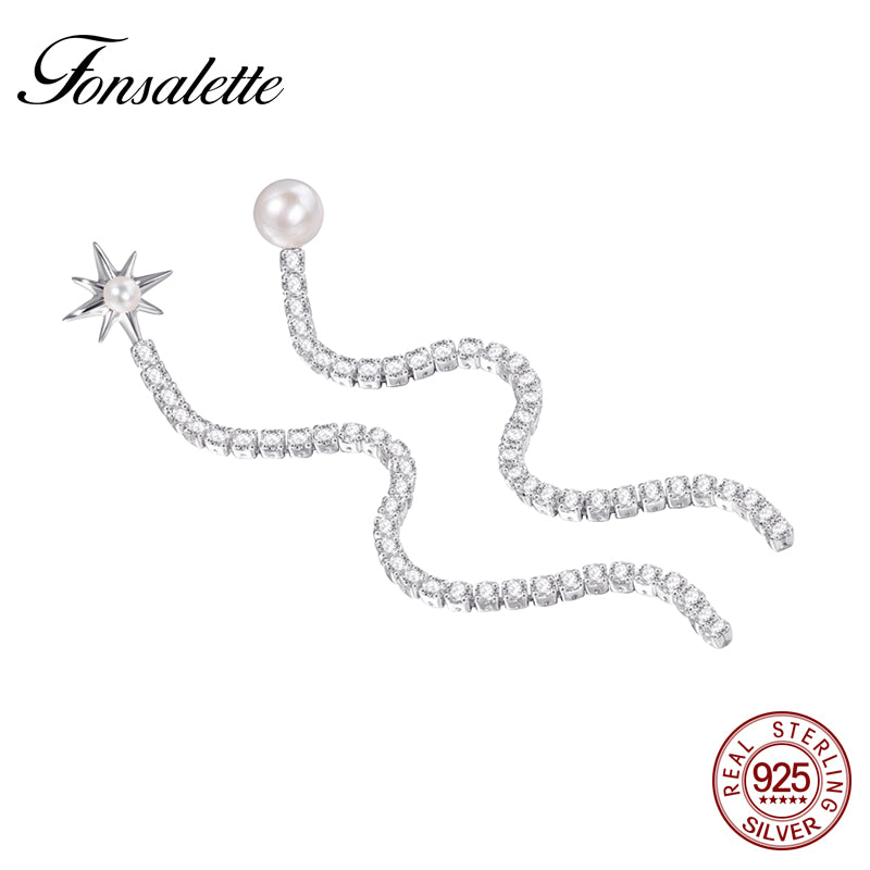 New Fashion 925 Silver Jewelry Long Chain Tassel Earrings Cubic Zirconia Pearl Statement Drop Dangle Earring ZK30