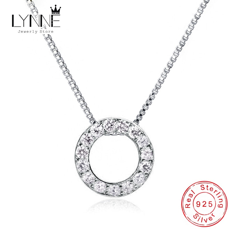 925 Sterling Silver Jewelry Round Zircon Pendants Necklaces Women Fine Semi Rhinestone Circle Clavicle Chain Choker