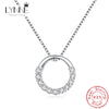 925 Sterling Silver Jewelry Round Zircon Pendants Necklaces Women Fine Semi Rhinestone Circle Clavicle Chain Choker