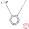 925 Sterling Silver Jewelry Round Zircon Pendants Necklaces Women Fine Semi Rhinestone Circle Clavicle Chain Choker