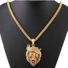 Animal Rhinestone Crown Lion Head Hanging Necklace  Luminous Necklace Mengold-Plated Punk Party Pendant Necklace