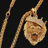 Animal Rhinestone Crown Lion Head Hanging Necklace  Luminous Necklace Mengold-Plated Punk Party Pendant Necklace