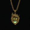 Animal Rhinestone Crown Lion Head Hanging Necklace  Luminous Necklace Mengold-Plated Punk Party Pendant Necklace