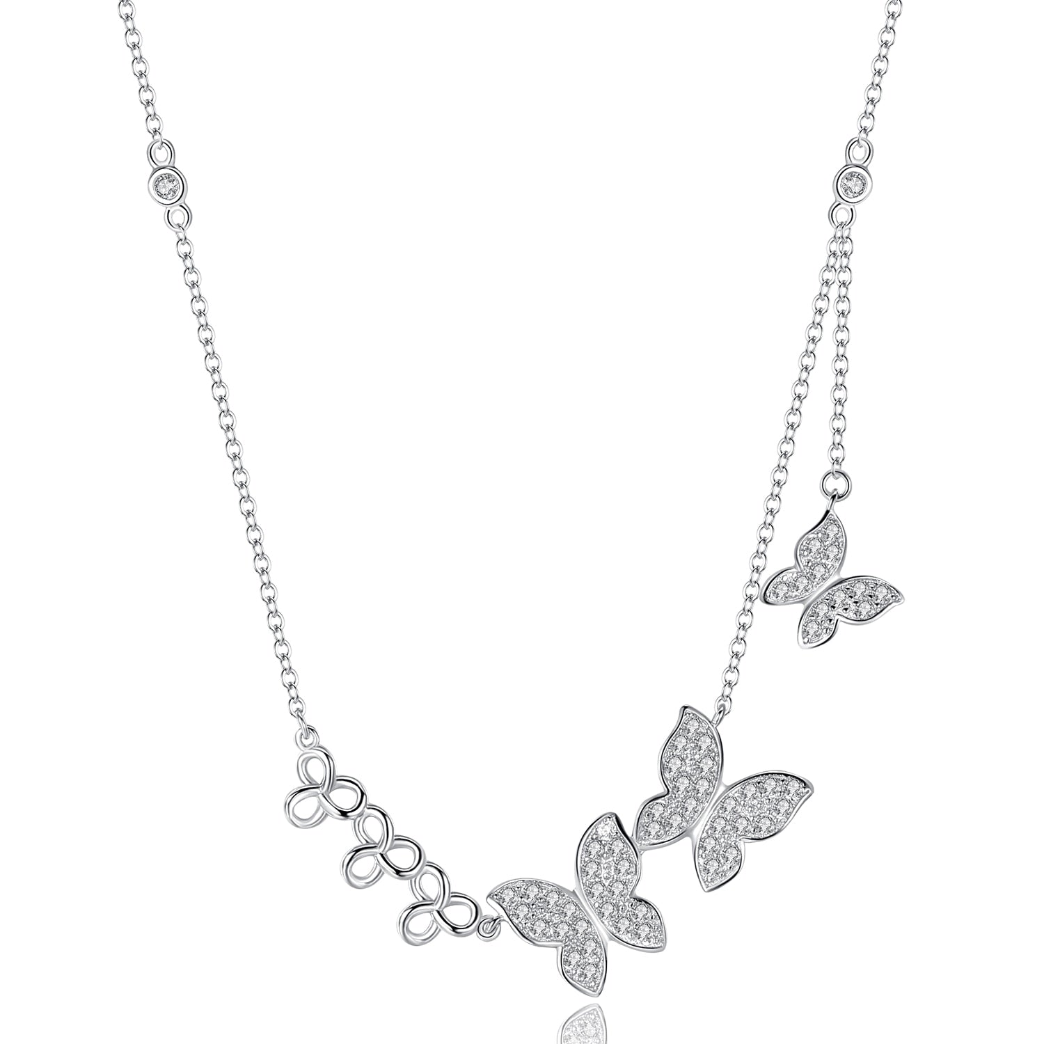 New Fashion Authentic 925 Sterling Silver CZ Crystal Nature Butterfly Pendants Women Necklaces Choker Fine Jewelry Gift