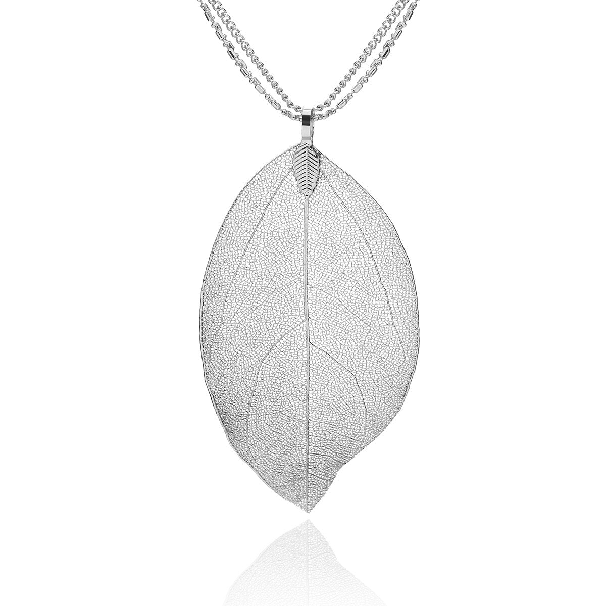 Big Leaves Charm Pendant Necklace Silverly Rose Gold Stainless Steel Sweater Coat Necklace For Women Jewelry 2022