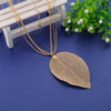 Big Leaves Charm Pendant Necklace Silverly Rose Gold Stainless Steel Sweater Coat Necklace For Women Jewelry 2022