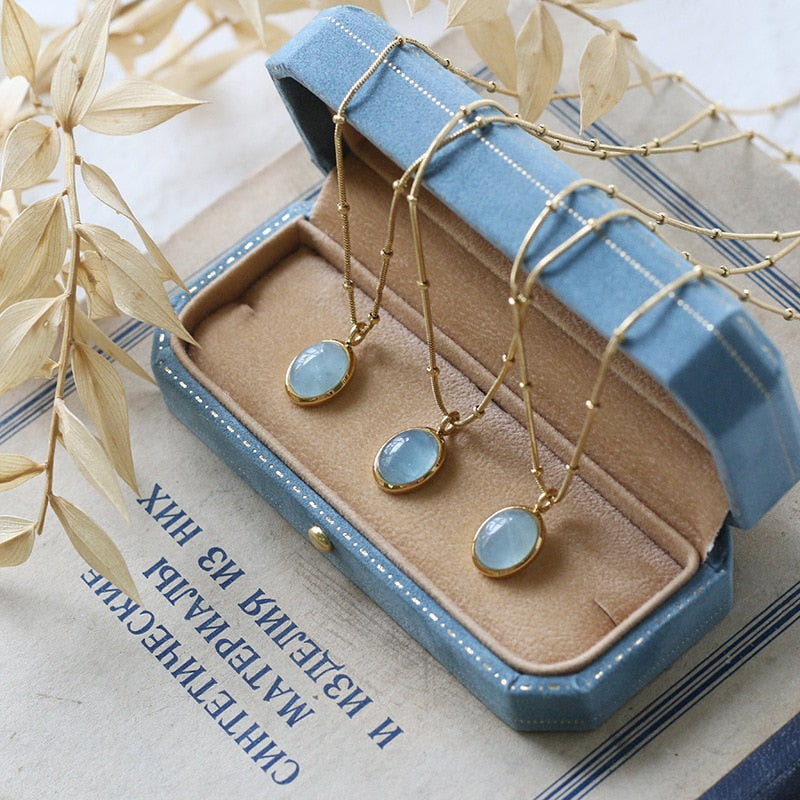 Blue Crystal Gem Pendant Necklace Elegant Love Ellipse Arrow Necklace For Women Statement Vintage Party Jewelry