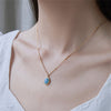 Blue Crystal Gem Pendant Necklace Elegant Love Ellipse Arrow Necklace For Women Statement Vintage Party Jewelry
