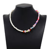 Bohemian Soft Pottery Flower Imitation Pearls Handmade Beaded Choker Necklace For Women