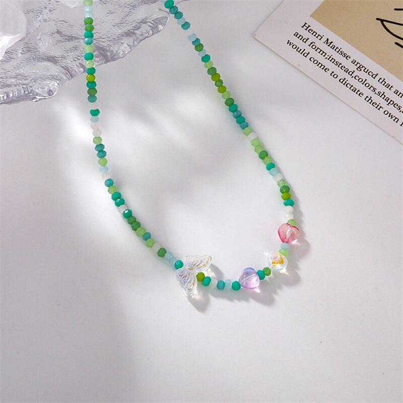 Butterfly Love Heart Candy Color Transparent Geometric Round Beaded Acrylic Necklace for Women Handmade Jewelry