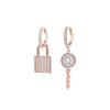 CZ Zircon Key&amp;Lock Hoop Earrings For Women Asymmetry Rose Gold Silvery Small Hoops Female  Earing Jewelry Gift