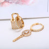 CZ Zircon Key&amp;Lock Hoop Earrings For Women Asymmetry Rose Gold Silvery Small Hoops Female  Earing Jewelry Gift