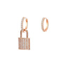 CZ Zircon Key&amp;Lock Hoop Earrings For Women Asymmetry Rose Gold Silvery Small Hoops Female  Earing Jewelry Gift