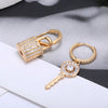 CZ Zircon Key&amp;Lock Hoop Earrings For Women Asymmetry Rose Gold Silvery Small Hoops Female  Earing Jewelry Gift
