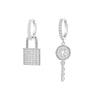 CZ Zircon Key&amp;Lock Hoop Earrings For Women Asymmetry Rose Gold Silvery Small Hoops Female  Earing Jewelry Gift