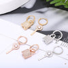 CZ Zircon Key&amp;Lock Hoop Earrings For Women Asymmetry Rose Gold Silvery Small Hoops Female  Earing Jewelry Gift