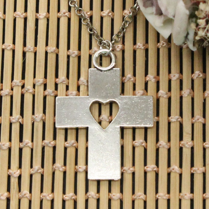 Cross Heart Cut Pendants Round Cross Chain Short Long Mens Womens DIY Silver Color Necklace Jewelry Gift