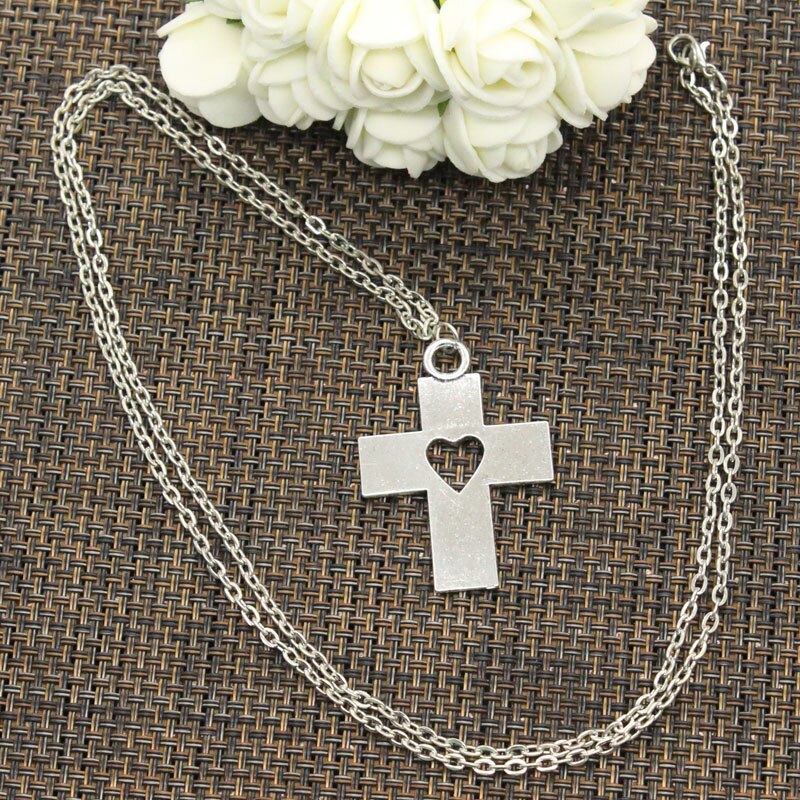 Cross Heart Cut Pendants Round Cross Chain Short Long Mens Womens DIY Silver Color Necklace Jewelry Gift