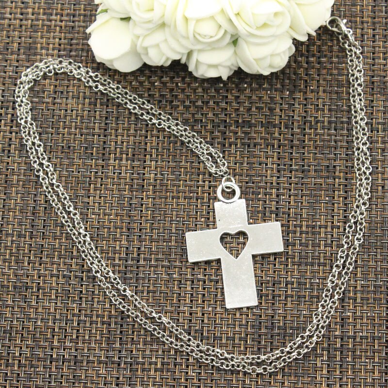 Cross Heart Cut Pendants Round Cross Chain Short Long Mens Womens DIY Silver Color Necklace Jewelry Gift