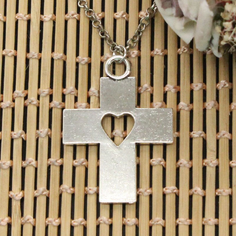 Cross Heart Cut Pendants Round Cross Chain Short Long Mens Womens DIY Silver Color Necklace Jewelry Gift