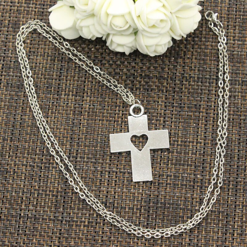 Cross Heart Cut Pendants Round Cross Chain Short Long Mens Womens DIY Silver Color Necklace Jewelry Gift