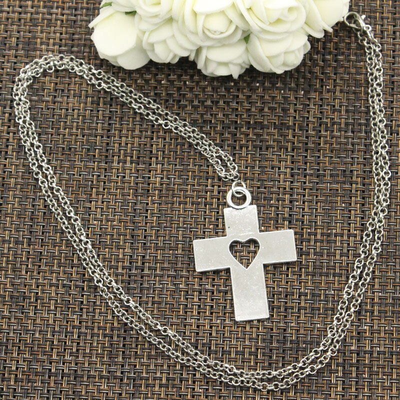 Cross Heart Cut Pendants Round Cross Chain Short Long Mens Womens DIY Silver Color Necklace Jewelry Gift