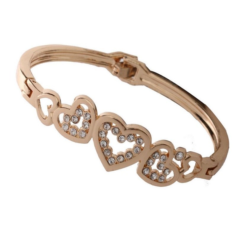 New Fashion Crystal Cuff Bangle Love Heart Charm Bracelet Jewelry For Women Lady Gift