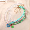 Cute Colorful Asymmetric Clay Pearl Drop Oil Heart  Leaves Mushroom Handmade Beaded Necklace For Women Party Jewelry