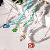 Cute Colorful Asymmetric Clay Pearl Drop Oil Heart  Leaves Mushroom Handmade Beaded Necklace For Women Party Jewelry
