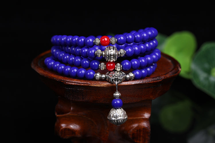 New Fashion Dyed Lapis Bracelets Beads Tibetan Buddhist 108 Prayer Beads Necklace Gourd mala Prayer Bracelet for Meditation