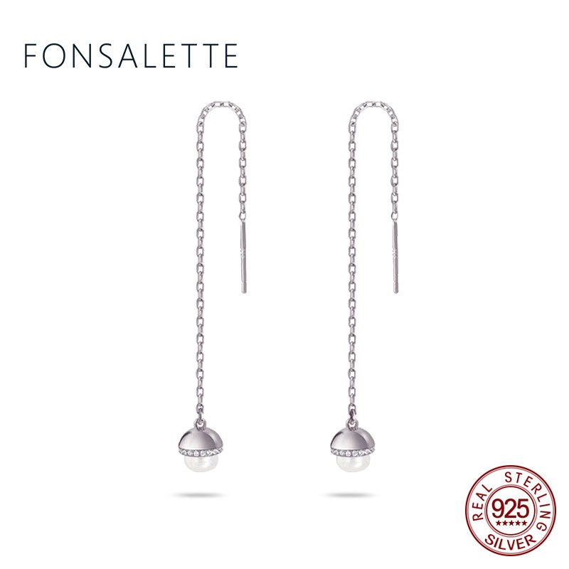 New Fashion Earrings Pearl CZ Long Chain Ear Rose Gold Threader Drop Dangle Earrings Women Jewelry Christmas Giftzk40