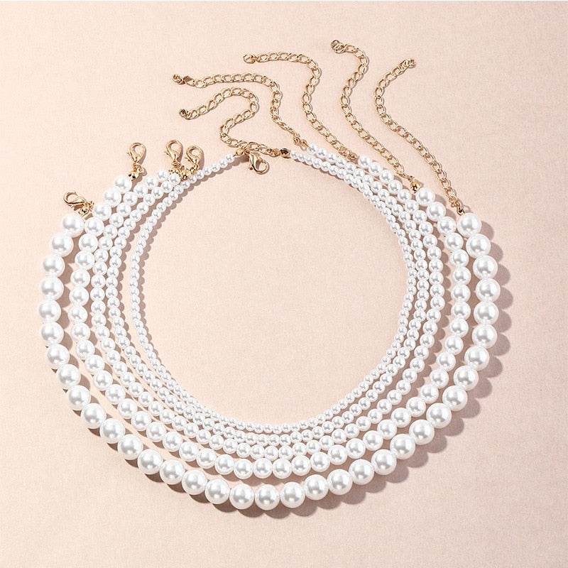 Elegant White Imitation Pearl Choker Necklaces Round Pearl Wedding Chain Necklace For Women Charm Party Jewelry Gift