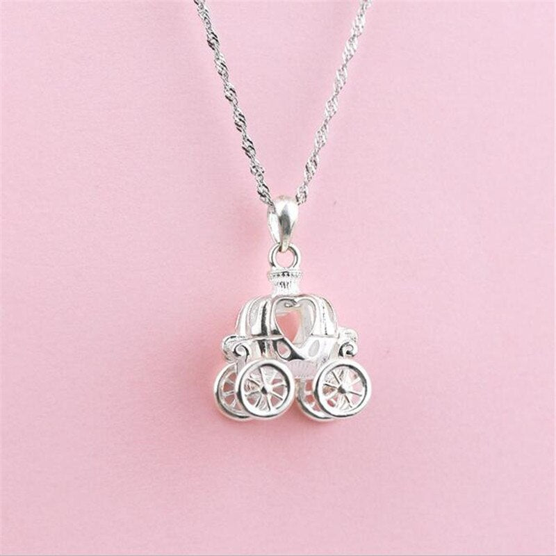 Exquisite 925 Sterling Silver Necklace Dream Pumpkin Car Pendant Cinderella Fine Personality Women Jewelry XS005