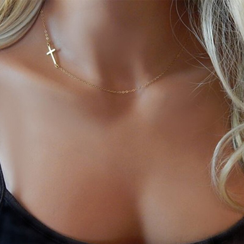 Faith Cross Pendant Necklace for Women Stainless Steel Religious Jewelry Gift Gold Color Clavicle Choker Necklace