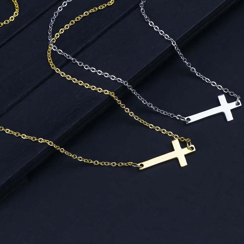 Faith Cross Pendant Necklace for Women Stainless Steel Religious Jewelry Gift Gold Color Clavicle Choker Necklace