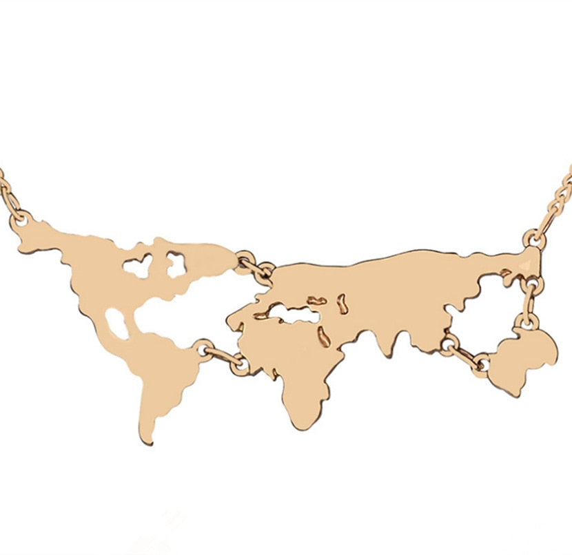 New Fashion Gold-color World Map Pendant Necklace For Women Fine Jewelry
