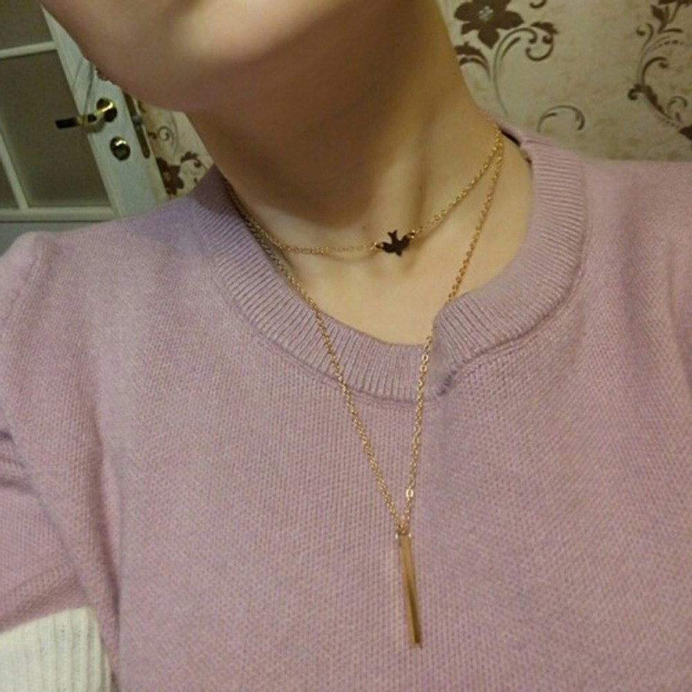 New Fashion Handmade Simple Wild Lady Peace Pigeons Gold Silver Color Necklace Thick Copper Rod Pendant necklace Jewelry Summer