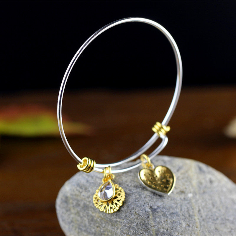 New Fashion Heart Charm 100% 925 Silver Bracelet For Women Girl Bracelet & Bangle Adjustable Pulseras Mujer Wedding Jewelry Gift
