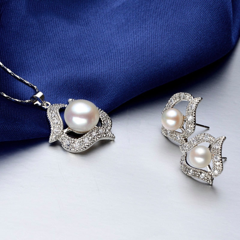 New Fashion Hot Sale Pearl Jewelry Sets Italian Charm Women Necklace Earrings Wedding Engagement Jewelry Gift Accessories