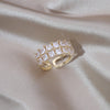 Jewelry 14K Gold Plated  Full Zircon Double Layer Square Ring Elegant Women's Daily Work Open Ring Accessories
