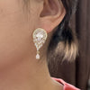 Jewelry 14K Gold plated Copper Set Zircon Fan shaped Water Drop Round Earring Elegant Women's Prom Party Accessories