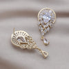 Jewelry 14K Gold plated Copper Set Zircon Fan shaped Water Drop Round Earring Elegant Women's Prom Party Accessories
