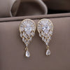 Jewelry 14K Gold plated Copper Set Zircon Fan shaped Water Drop Round Earring Elegant Women's Prom Party Accessories